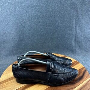 Vintage Argentina Black Lizard Skin Penny Loafers Mens Size 12 Exotic Leather